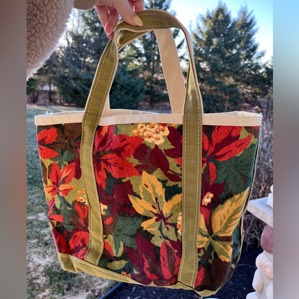 Vintage 90s LLbean boat and tote foliage floral leaves made in USA purse bag - Picture 1 of 15